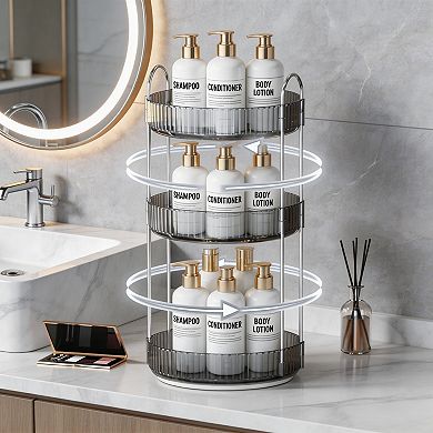 Three-Tier Rotating Vanity and Bathroom Cosmetics Organizer