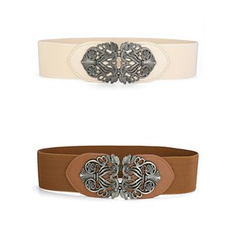 Women's Elastic Wide Waist Belts Floral Metal Buckle Stretchy Belts for Dresses