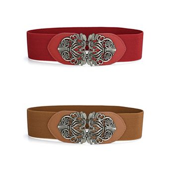 Women's Elastic Wide Waist Belts Floral Metal Buckle Stretchy Belts for Dresses