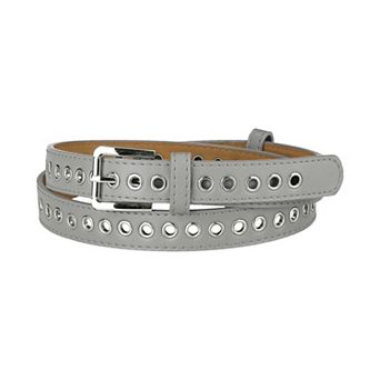 Women Grommet Belt PU Leather Metal Buckle Skinny Waist Hollow Belts