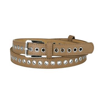 Women Grommet Belt PU Leather Metal Buckle Skinny Waist Hollow Belts