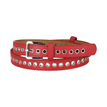 Women Grommet Belt PU Leather Metal Buckle Skinny Waist Hollow Belts