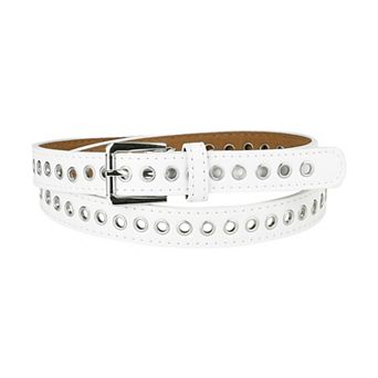 Women Grommet Belt PU Leather Metal Buckle Skinny Waist Hollow Belts