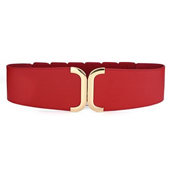 Lady Textured Faux Leather Stretchy Fabric Cinch Waist Belt