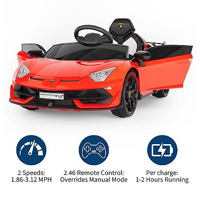 Licensed Lamborghini 12V Electric Ride-On Car,Parent Remote,2-Speed Modes,LED Lights,Hydraulic Doors