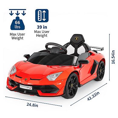 Licensed Lamborghini 12V Electric Ride-On Car,Parent Remote,2-Speed Modes,LED Lights,Hydraulic Doors