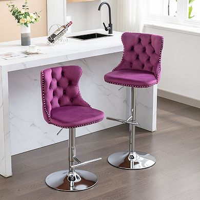 Swivel Bar Stools With Adjustable Height And Tufted Velvet Back For Kitchen Island