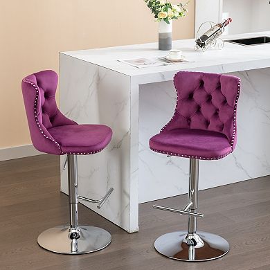 Swivel Bar Stools With Adjustable Height And Tufted Velvet Back For Kitchen Island