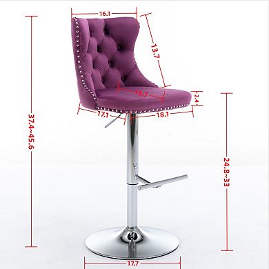 Swivel Bar Stools With Adjustable Height And Tufted Velvet Back For Kitchen Island