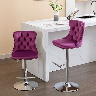Swivel Bar Stools With Adjustable Height And Tufted Velvet Back For Kitchen Island