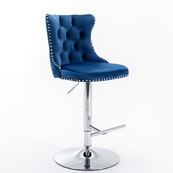 Swivel Bar Stools With Adjustable Height And Tufted Velvet Back For Kitchen Island