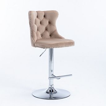 Swivel Bar Stools With Adjustable Height And Tufted Velvet Back For Kitchen Island