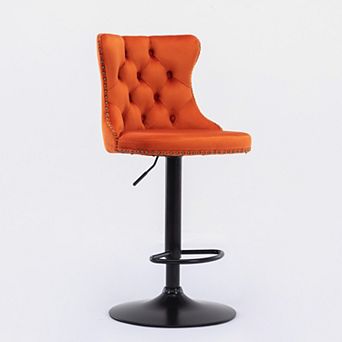Swivel Bar Stools With Adjustable Height And Tufted Velvet Back For Kitchen Island