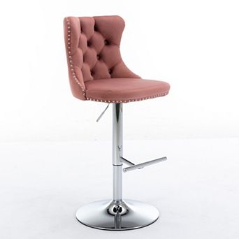 Swivel Bar Stools With Adjustable Height And Tufted Velvet Back For Kitchen Island