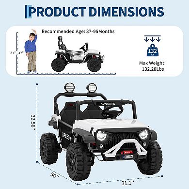 24V Kids Electric Ride-On Truck with Parent Remote Control, Spring Suspension,Dual Seating,LED Light