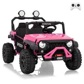 24V Kids Electric Ride-On Truck with Parent Remote Control, Spring Suspension,Dual Seating,LED Light