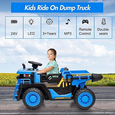 24V 2-Seater Ride-On Dump Truck for Kids with Parent Remote Control, Electric Dump Bed,2WD/4WD Modes