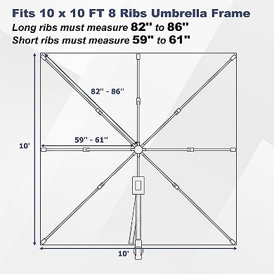 Aoodor 10'x10' Cantilever Umbrella Replacement Canopy for 8 Ribs Square Offset Umbrella