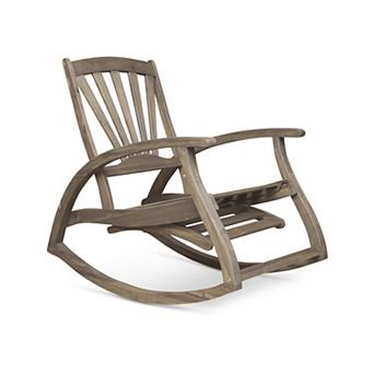 Rocking Chair With Retractable Footrest In Acacia Wood For Porch And Balcony