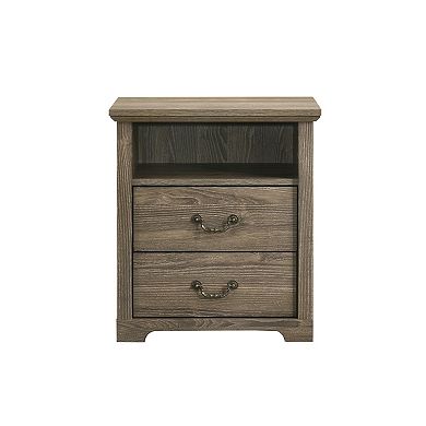 Rustic Nightstand Bedside Table with Open Shelf and 2 Drawers