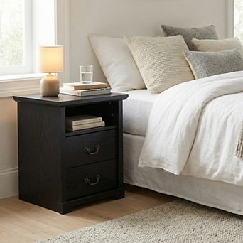 Rustic Nightstand Bedside Table with Open Shelf and 2 Drawers