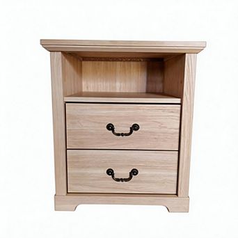 Rustic Nightstand Bedside Table with Open Shelf and 2 Drawers