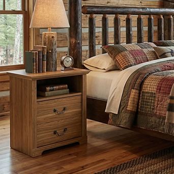 Rustic Nightstand Bedside Table with Open Shelf and 2 Drawers