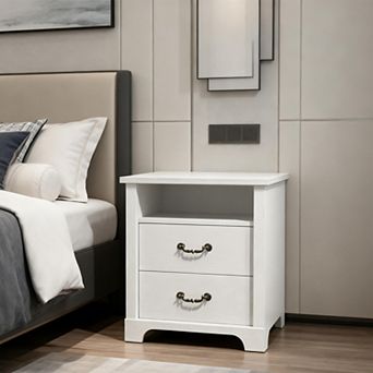 Rustic Nightstand Bedside Table with Open Shelf and 2 Drawers