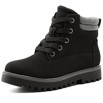 HOMEHOT Girls Boys Combat Hiking Snow Boots Waterproof with Lace Up Side Zipper Black 1