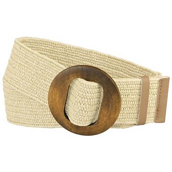Women's Woven Stretch Belts Straw Rattan Wooden Buckle Elastic Wide Waistband Waist Belt for Dress