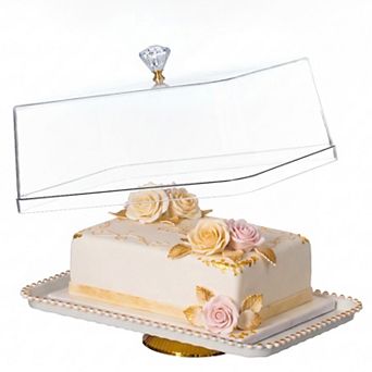Basicwise 16" Rectangular Cake Stand Dessert Serving Platter with Clear Tray and Cover