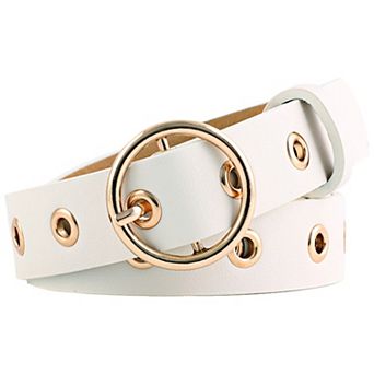 Women's Leather Belt for Jeans Dress Pants Studded Grommet with Circle Metal Buckle