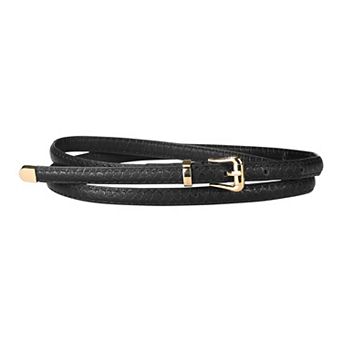 Women's Skinny Embossed Leather Belts Alloy Pin Buckle Belt for Jeans Dresses Pants