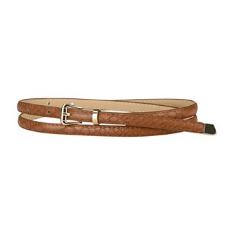 Women's Skinny Embossed Leather Belts Alloy Pin Buckle Belt for Jeans Dresses Pants