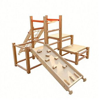 Funphix Wooden Convertible Jungle Gym with Slide, Desk & Chair