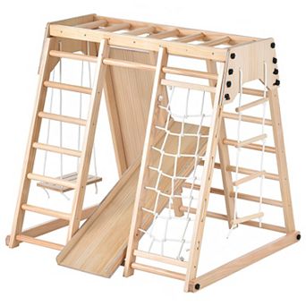 Funphix Wooden Jungle Gym Climber with Slide & Rope Ladder
