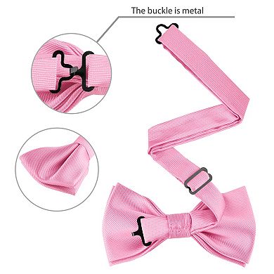 Men's Solid Color Pre-Tied Bow Tie with Matching Pocket Square Set for Wedding Party