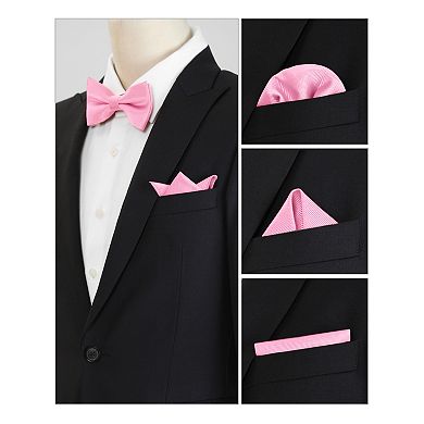 Men's Solid Color Pre-Tied Bow Tie with Matching Pocket Square Set for Wedding Party