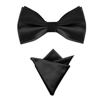 Men's Solid Color Pre-Tied Bow Tie with Matching Pocket Square Set for Wedding Party