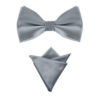 Men's Solid Color Pre-Tied Bow Tie with Matching Pocket Square Set for Wedding Party