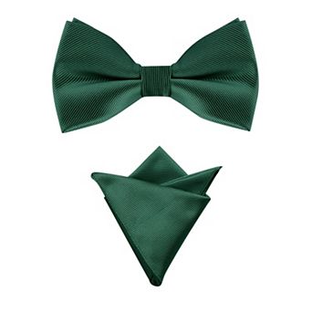 Men's Solid Color Pre-Tied Bow Tie with Matching Pocket Square Set for Wedding Party