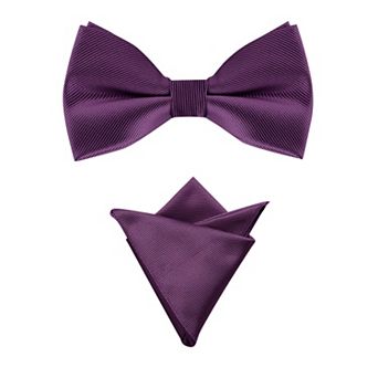 Men's Solid Color Pre-Tied Bow Tie with Matching Pocket Square Set for Wedding Party