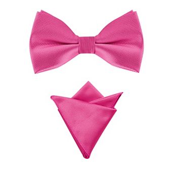 Men's Solid Color Pre-Tied Bow Tie with Matching Pocket Square Set for Wedding Party