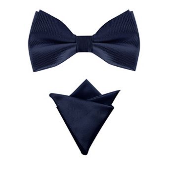 Men's Solid Color Pre-Tied Bow Tie with Matching Pocket Square Set for Wedding Party