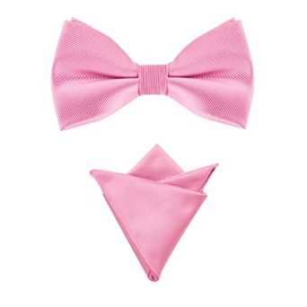 Men's Solid Color Pre-Tied Bow Tie with Matching Pocket Square Set for Wedding Party