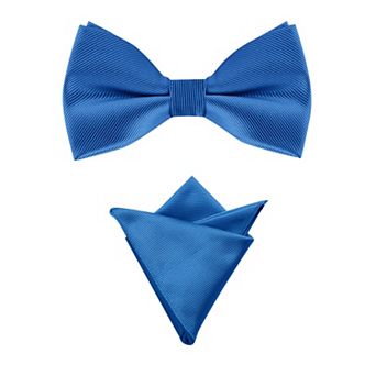 Men's Solid Color Pre-Tied Bow Tie with Matching Pocket Square Set for Wedding Party