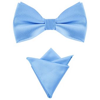 Men's Solid Color Pre-Tied Bow Tie with Matching Pocket Square Set for Wedding Party