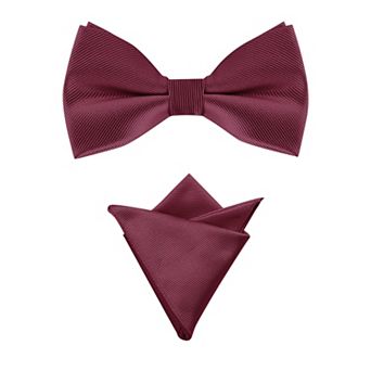 Men's Solid Color Pre-Tied Bow Tie with Matching Pocket Square Set for Wedding Party