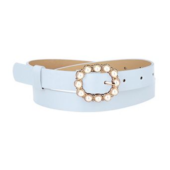 Women's Pearl Waistband Skinny Leather Adjustable Pin Buckle Belt for Jeans Dresses Pants