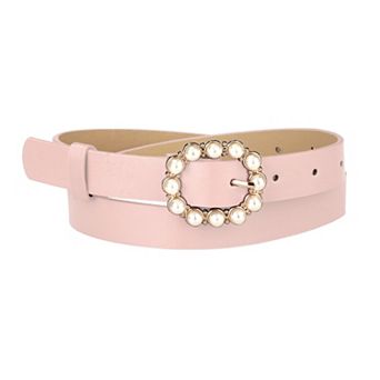 Women's Pearl Waistband Skinny Leather Adjustable Pin Buckle Belt for Jeans Dresses Pants